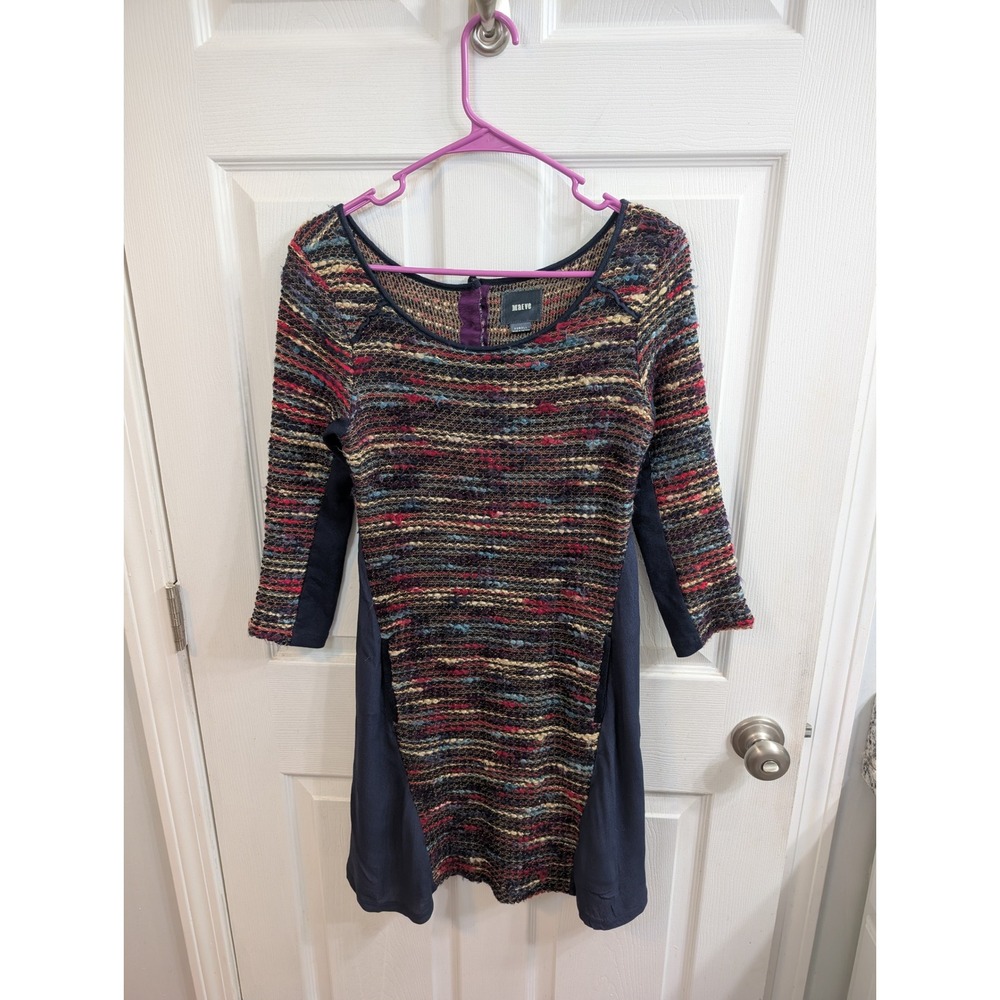 Maeve Anthropologie Mixed Media Mini Dress Women Navy Knit Pockets - Size XS